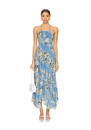 Free People Heat Wave Printed Maxi Dress in Blue. Size L. Also in XS, S, XL.