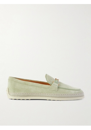 Tod's - Gomma Embellished Leather And Raffia-trimmed Suede Loafers - Green - IT36,IT36.5,IT37,IT37.5,IT38,IT38.5,IT39,IT39.5,IT40,IT40.5,IT41,IT41.5,IT42