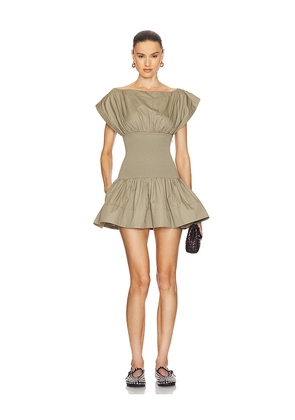 Helsa Rib Mix Shirting Mini Dress in Olive. Size L. Also in S, M, XL.
