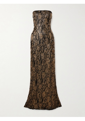 Clio Peppiatt - Soleil Strapless Embellished Metallic Guipure Lace Gown - Gold - x small,small,medium,large