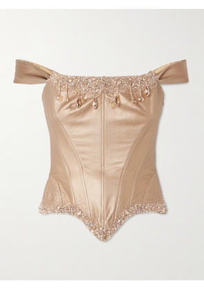 Clio Peppiatt - Amber Embellished Metallic Faux Leather Bustier Top - x small,small,medium,large,x large