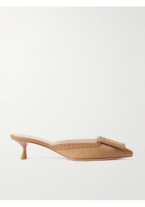 Roger Vivier - Viv In The City 45 Buckled Perforated Leather-trimmed Suede Mules - Brown - IT36,IT36.5,IT37,IT37.5,IT38,IT38.5,IT39,IT39.5,IT40,IT41,IT41.5,IT42