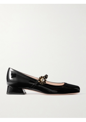 Roger Vivier - Très Vivier Flower 25 Crystal-embellished Patent-leather Mary Jane Pumps - Black - IT36,IT36.5,IT37,IT37.5,IT38,IT38.5,IT39,IT39.5,IT40,IT40.5,IT41,IT41.5,IT42