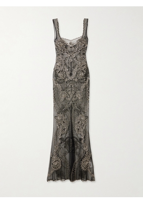 Clio Peppiatt - Cora Embellished Tulle Gown - Silver - x small,small,medium,large