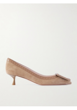 Roger Vivier - Viv In The City 45 Perforated Leather-trimmed Suede Pumps - Brown - IT36,IT36.5,IT37,IT37.5,IT38,IT38.5,IT39,IT39.5,IT40,IT40.5,IT41,IT41.5,IT42