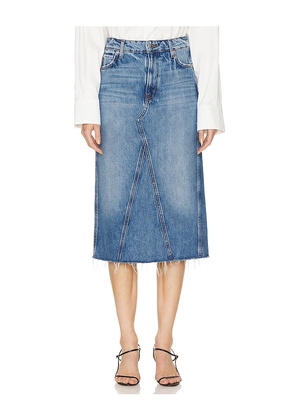 GRLFRND Darcy Mid Rise Column Midi Skirt in Denim-Light. Size 23. Also in 24, 25.