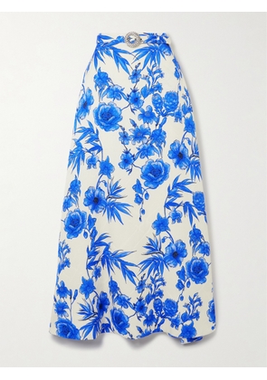 Borgo de Nor - Bellamy Belted Floral-print Cotton-blend Brocade Maxi Skirt - Blue - UK 6,UK 8,UK 10,UK 12,UK 14,UK 16,UK 18