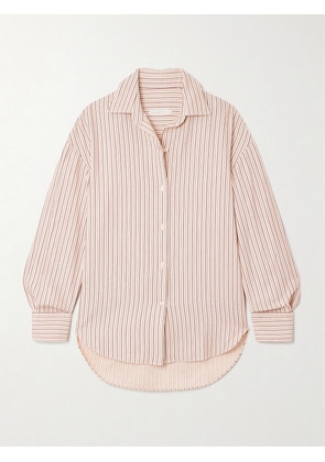 Faithfull - En Vau Embroidered Striped Organic Cotton-blend Shirt - Pink - x small,small,medium,large,x large,xx large