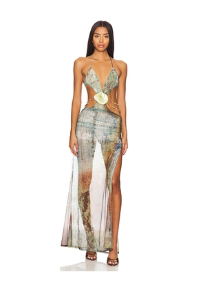 Jaded London Vida Backless Maxi Dress With Shell Trim in Green. Size L. Also in XS, S, M.