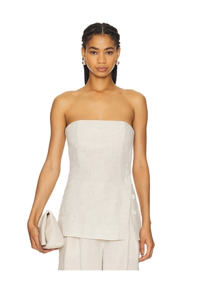 GRLFRND Linen Strapless Tunic Top in Beige. Size L. Also in XS, XXS, M, XL.