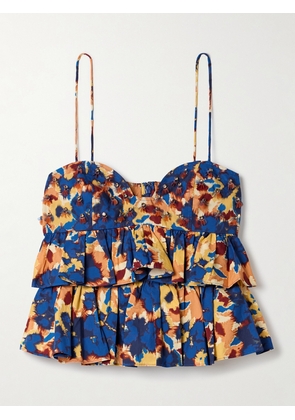 Ulla Johnson - Lucia Ruffled Embellished Printed Cotton-poplin Top - Blue - US00,US0,US2,US4,US6,US8,US10,US12