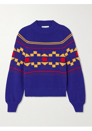 HIGH SPORT - Lara Intarsia-knit Cotton-blend Sweater - Blue - x small,small,medium,large,x large