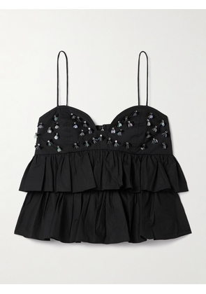 Ulla Johnson - Lucia Cropped Embellished Ruffled Cotton-poplin Top - Black - US00,US0,US2,US4,US6,US8,US10,US12