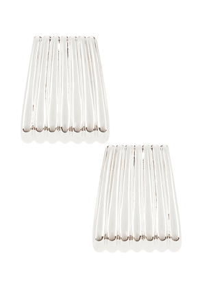 Heaven Mayhem Ribbed Maxi Earrings in Metallic Silver.