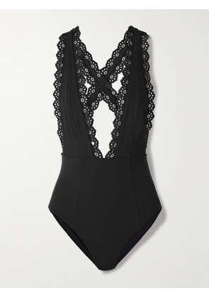 Ulla Johnson - Ophelia Broderie Anglaise-trimmed Swimsuit - Black - x small,small,medium,large,x large