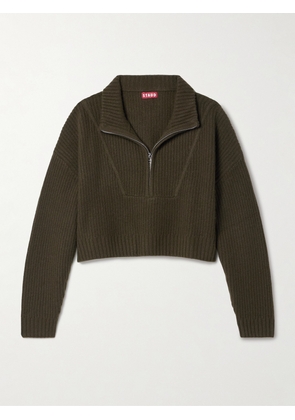 STAUD - Hampton Cropped Ribbed Cashmere Sweater - Green - x small,small,medium,large,x large