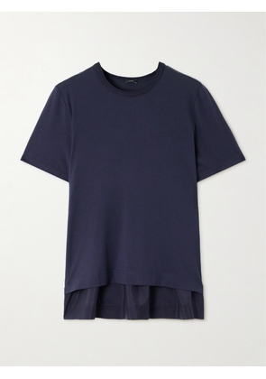 Joseph - Pleated Cotton And Silk-blend Jersey And Gathered Silk-habotai T-shirt - Blue - x small,small,medium,large,x large