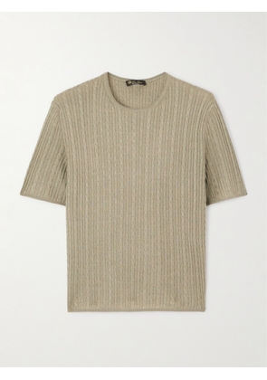 Loro Piana - Rimella Cable-knit Cashmere And Silk-blend T-shirt - Green - IT36,IT38,IT40,IT42,IT44,IT46,IT48