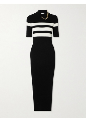 Jean Paul Gaultier - Chain-embellished Striped Ribbed-knit Maxi Dress - Black - xx small,x small,small,medium,large,x large,xx large