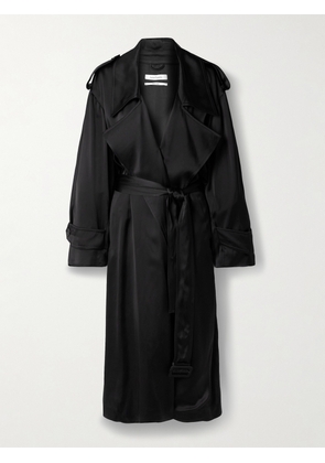 Another Tomorrow - Belted Duchesse-satin Trench Coat - Black - XS/S,M/L