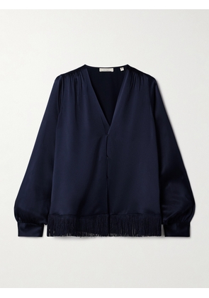 DÔEN - Candace Fringed Silk-satin Blouse - Blue - x small,small,medium,large,x large