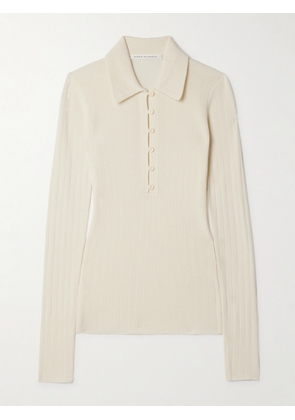 Maria McManus - Ribbed Merino Wool Polo Shirt - Ivory - x small,small,medium,large