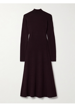 Maria McManus - Ribbed Recycled-cashmere And Organic Cotton-blend Turtleneck Midi Dress - Burgundy - x small,small,medium,large