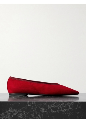 TOTEME - The Minimalist Grosgrain-trimmed Suede Ballet Flats - Red - IT35,IT36,IT37,IT38,IT39,IT40,IT41,IT42