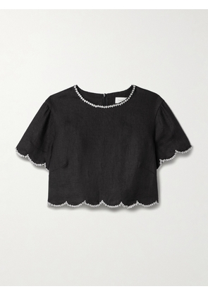Zimmermann - Crush Cropped Crystal-embellished Linen Top - Black - 00,1,2,3,4