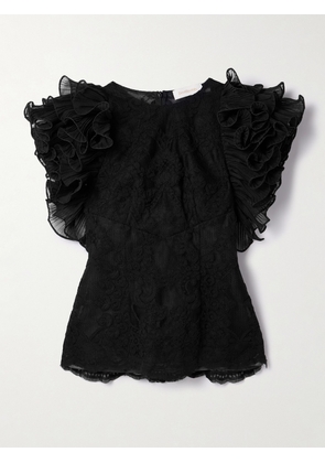 Zimmermann - Crush Ruffled Plissé-tulle And Corded Lace Top - Black - 00,1,2,3,4