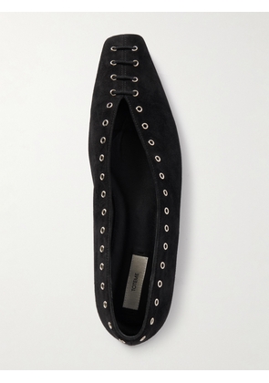 TOTEME - Lace-up Eyelet-embellished Suede Ballet Flats - Black - IT35,IT36,IT37,IT38,IT39,IT40,IT41,IT42