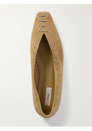 TOTEME - Lace-up Eyelet-embellished Suede Ballet Flats - Brown - IT35,IT36,IT37,IT38,IT39,IT40,IT41,IT42