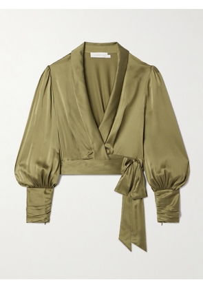 Zimmermann - Silk-satin Wrap Blouse - Green - 00,1,2,3,4