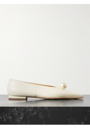 Magda Butrym - Faux Pearl-embellished Leather Point-toe Flats - Cream - IT35,IT36,IT37,IT38,IT39,IT40,IT41
