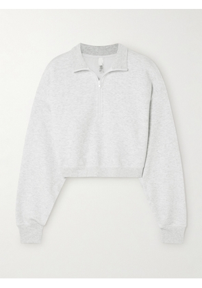 SKIMS - Cropped Cotton-blend Jersey Half-zip Sweater - Light Heather Gray - XXS,XS,S,M,L,XL,2XL,3XL,4XL