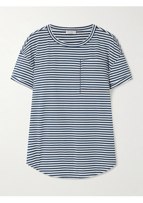 Brunello Cucinelli - Bead-embellished Striped Cotton-jersey T-shirt - Blue - xx small,x small,small,medium,large,x large,xx large