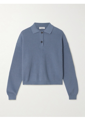 Brunello Cucinelli - Bead-embellished Ribbed Cotton Sweater - Blue - xx small,x small,small,medium,large,x large,xx large