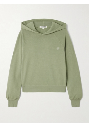 ÉTERNE - Sonny Cropped Embroidered Cotton-jersey Hoodie - Green - x small,small,medium,large,x large