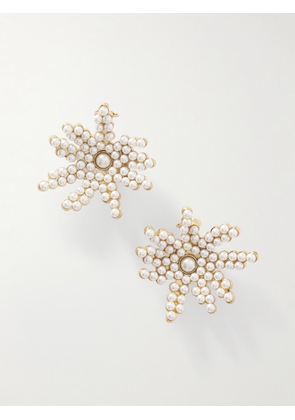 Oscar de la Renta - Flower Faux Pearl-embellished Gold-tone Clip Earrings - White - One size