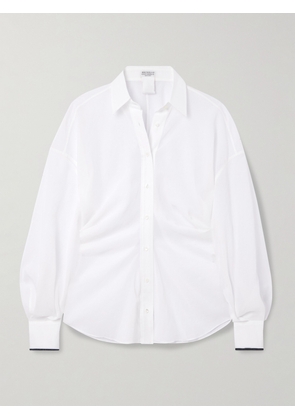 Brunello Cucinelli - Bead-embellished Gathered Cotton-voile Shirt - White - xx small,x small,small,medium,large,x large