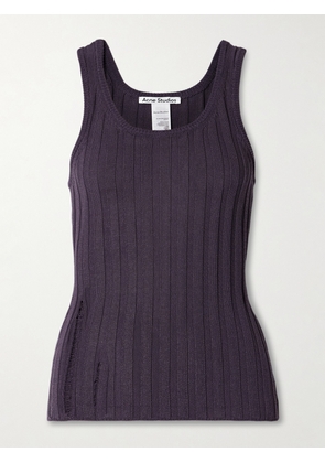Acne Studios - Distressed Ribbed Organic Cotton-blend Tank - Purple - xx small,x small,small,medium,large