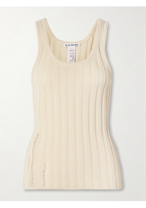 Acne Studios - Distressed Ribbed Organic Cotton-blend Tank - Ivory - xx small,x small,small,medium,large