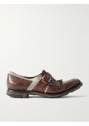 Church's - Shanghai Distressed Leather And Canvas Brogues - Ecru - IT35,IT36,IT37,IT37.5,IT38,IT38.5,IT39,IT39.5,IT40,IT40.5,IT41,IT41.5