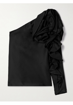 Carolina Herrera - One-sleeve Ruffled Silk-gazar Top - Black - US0,US2,US4,US6,US8