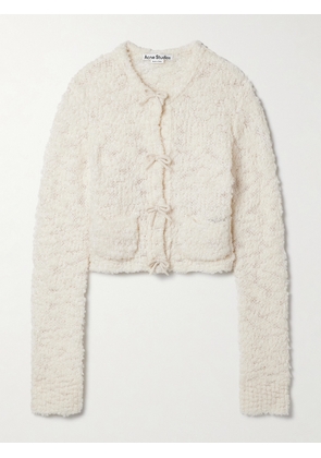 Acne Studios - Bow-embellished Cropped Wool-blend Bouclé Cardigan - Ivory - xx small,x small,small,medium,large