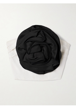 Carolina Herrera - Strapless Cropped Appliquéd Pleated Silk-twill Top - Black - US0,US2,US4,US6,US8