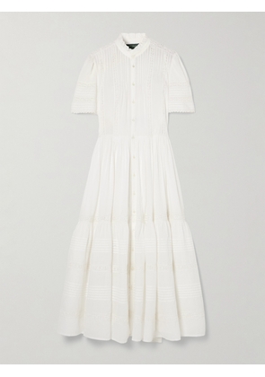 Polo Ralph Lauren - Lace-trimmed Pintucked Cotton Midi Dress - White - US0,US2,US4,US6,US8,US10,US12