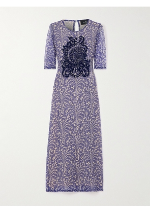 Etro - Flocked Printed Mesh Midi Dress - Purple - IT36,IT38,IT40,IT42,IT44,IT46,IT48,IT50