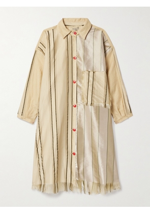 Thank You Have A Good Day - Oversized Paneled Striped Silk And Linen Midi Shirt Dress - Yellow - One size