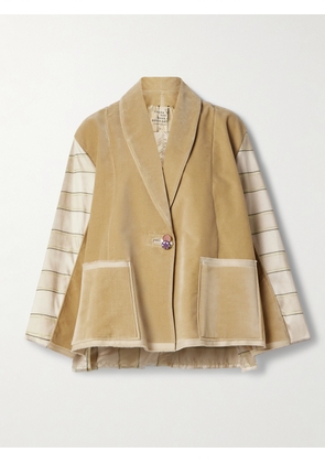 Thank You Have A Good Day - Paneled Cotton-velvet And Striped Silk Blazer - Brown - One size